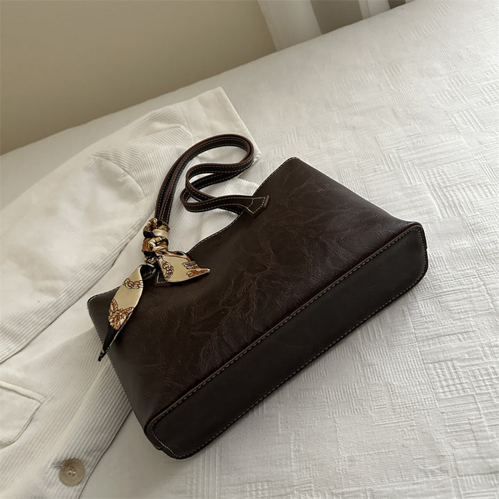 Stylish Structured Tote Handbag with Decorative Scarf