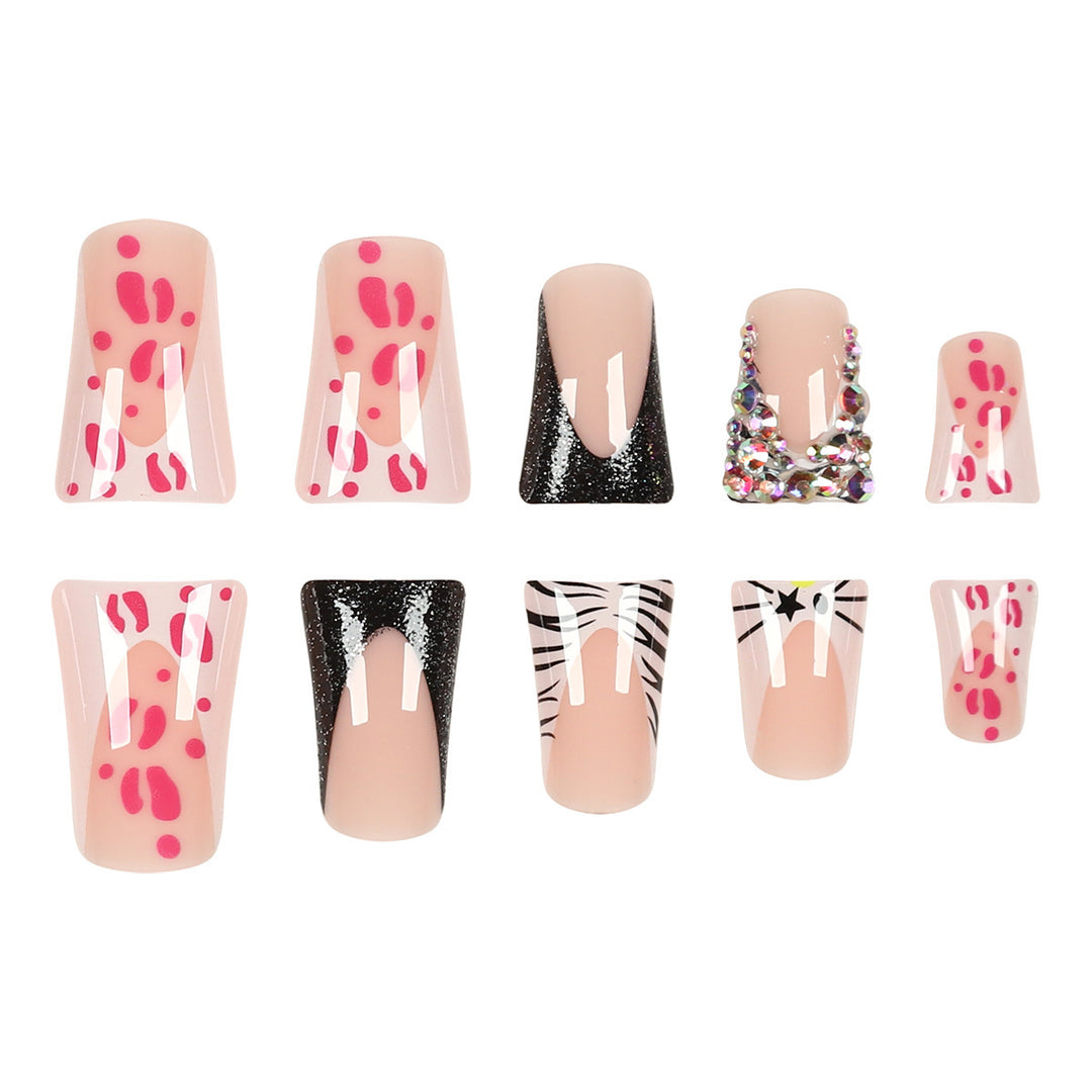 Decorative Stiletto Press-On Nails with Artistic Pattern and Gem Accents Kalsten