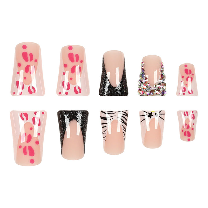 Decorative Stiletto Press-On Nails with Artistic Pattern and Gem Accents Kalsten