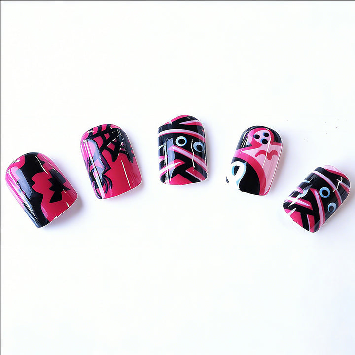 Halloween Artificial Nails with Playful Designs and Glitter Details Kalsten