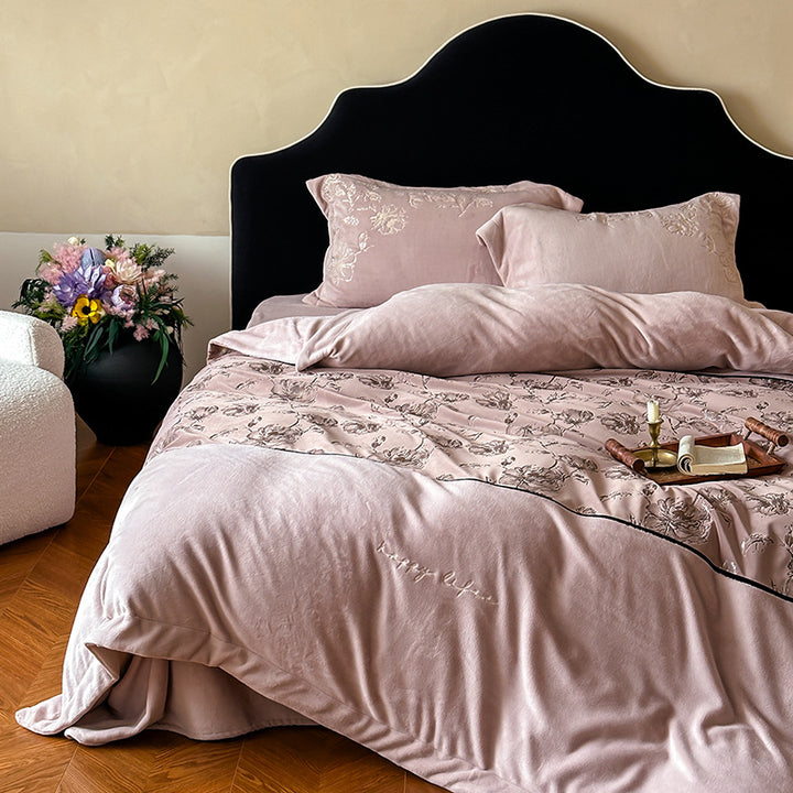 Luxurious bedding set with embroidered floral design