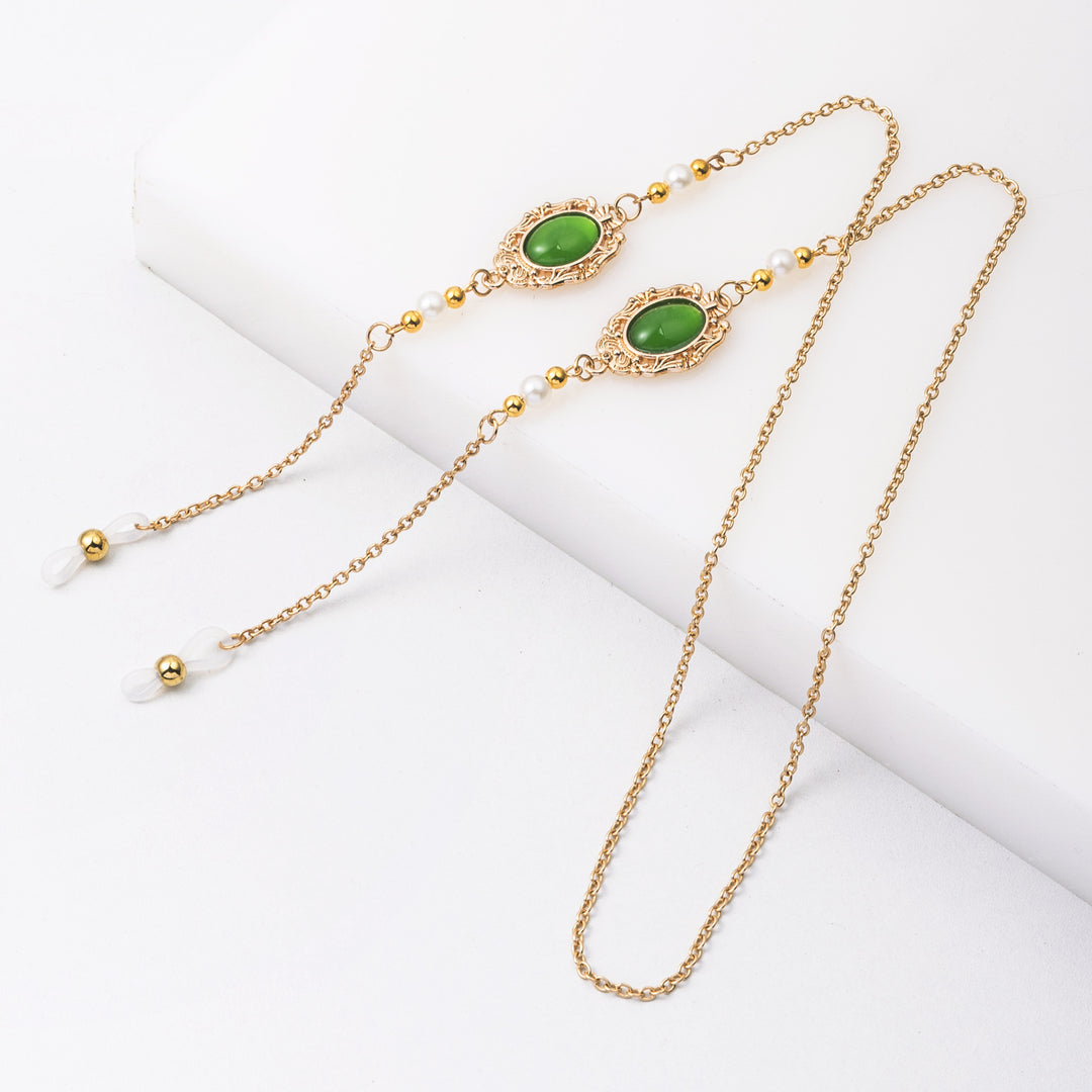 Elegant Pearl and Green Stone Drop Earrings Kalsten