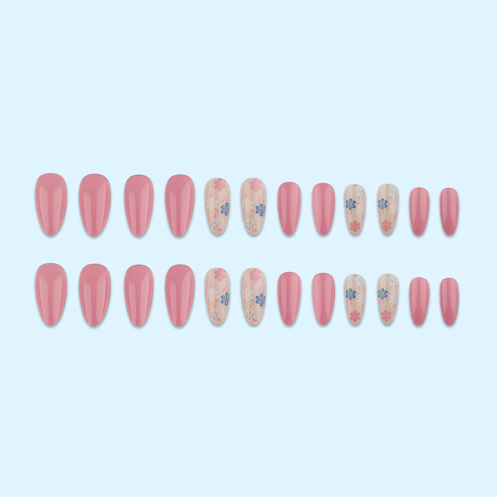 Stylish almond-shaped artificial nails with floral patterns Kalsten