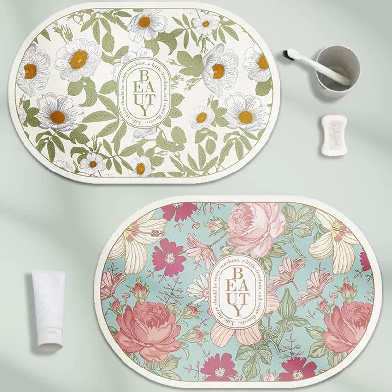 Botanical Print Bathroom Mat for Home