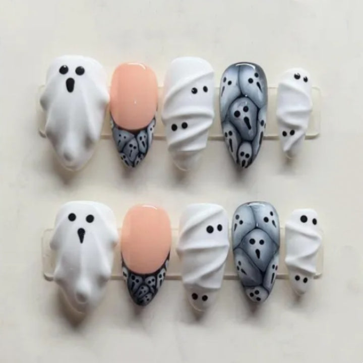 Artistic Ghost-Themed Press-On Nail Set Kalsten