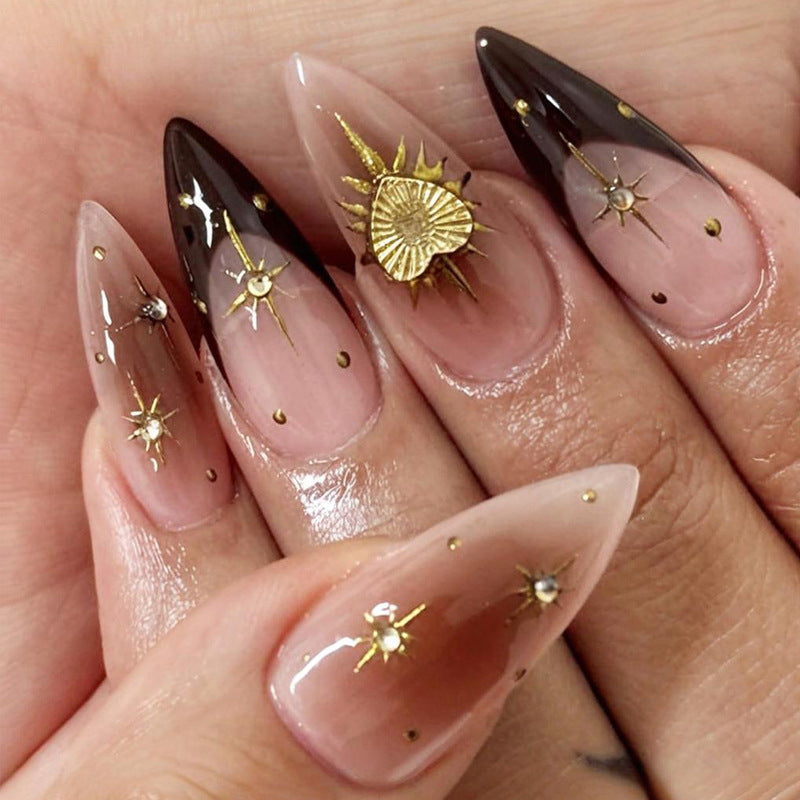 Acrylic nail set with elegant lace and metallic design Kalsten