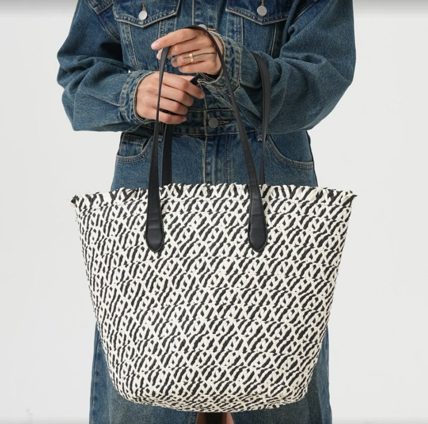 Multifunctional Basket Shopper with Elegant Leather Handles Kalsten