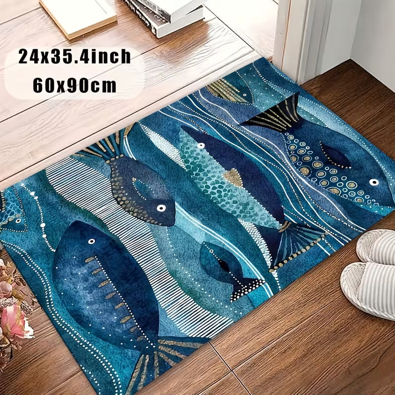 Fluffy Cartoon Fish-Themed Bath Mat