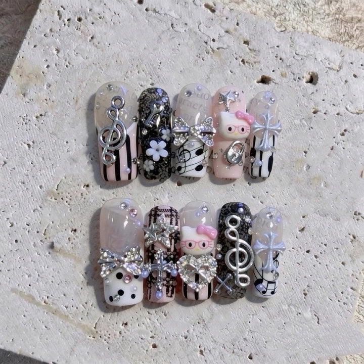Musical-Inspired Decorative Press-On Nail Art Set