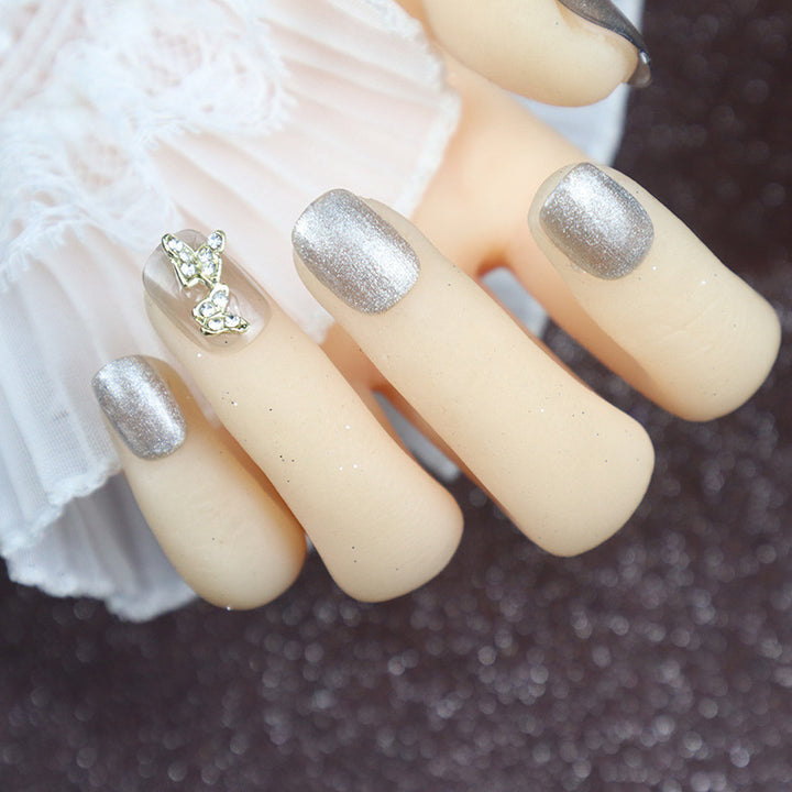 Glittery Press-On Nail Art Set with Elegant Butterfly Accents Kalsten