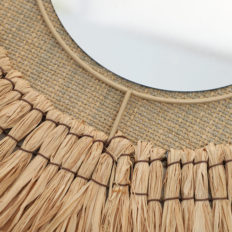 Decorative wall mirror with natural rattan frame Kalsten