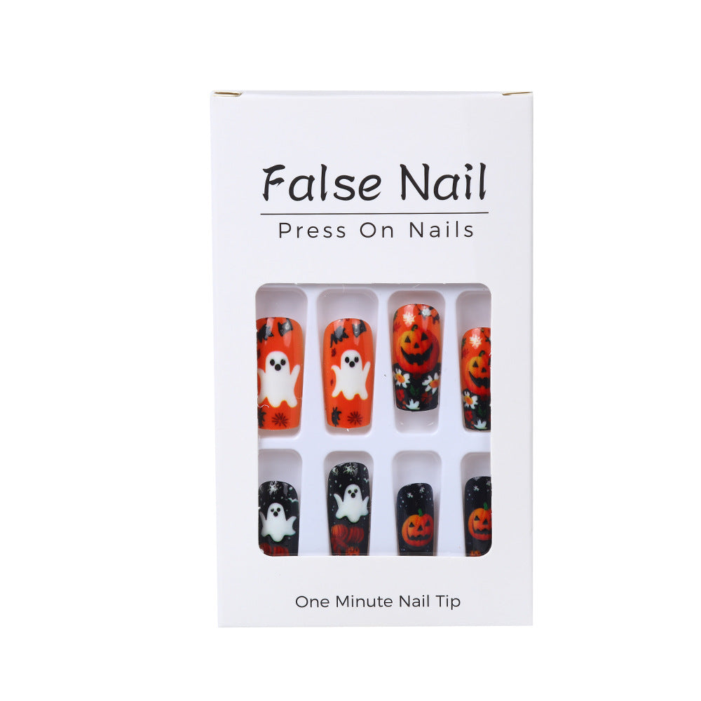 Creative Halloween Art Nails with Ghost and Pumpkin Design Kalsten