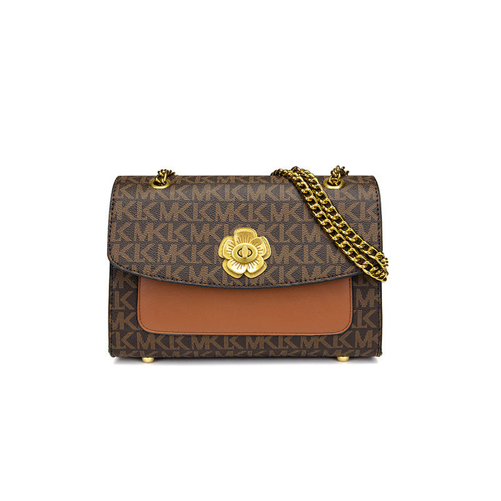 Elegant Faux Leather Chain-Trimmed Crossbody Bag