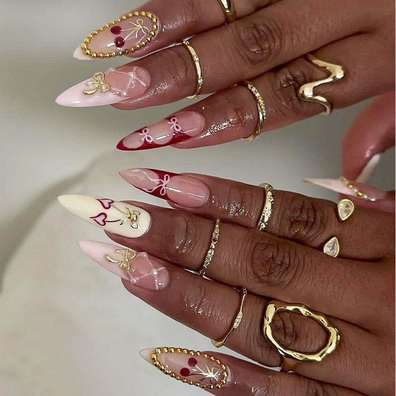 Nail art set with romantic heart and bow motifs Kalsten