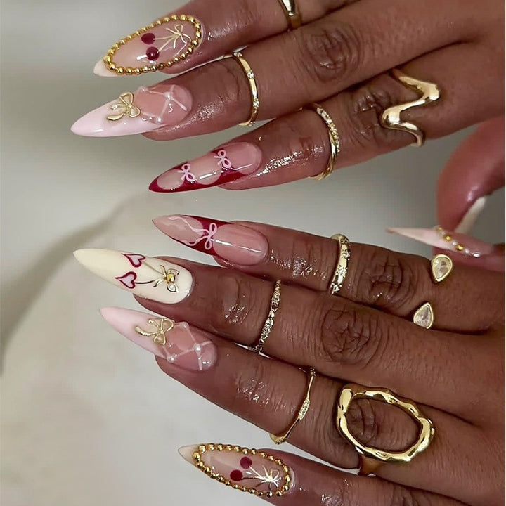 Nail art set with romantic heart and bow motifs Kalsten