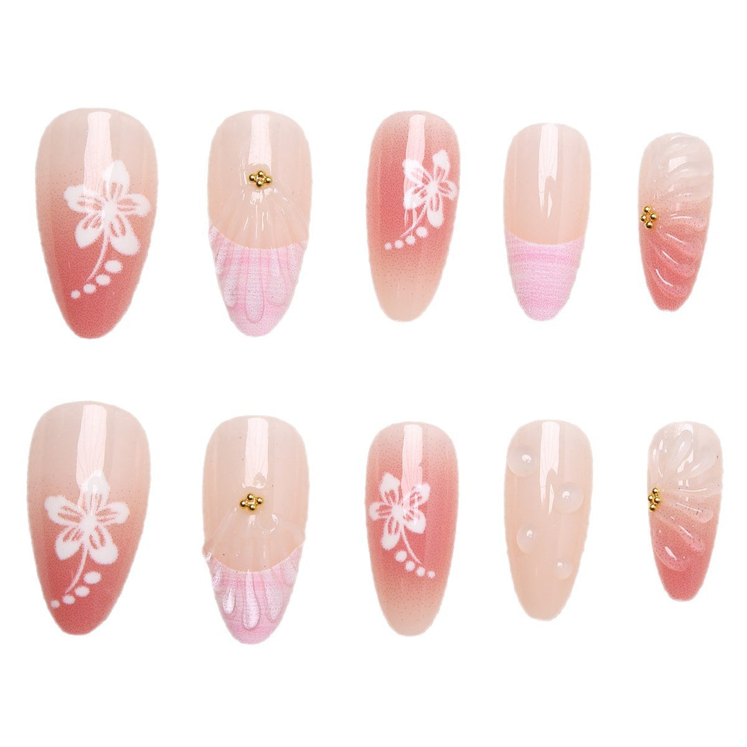 Artificial Nail Set with Floral Designs and 3D Decorations Kalsten