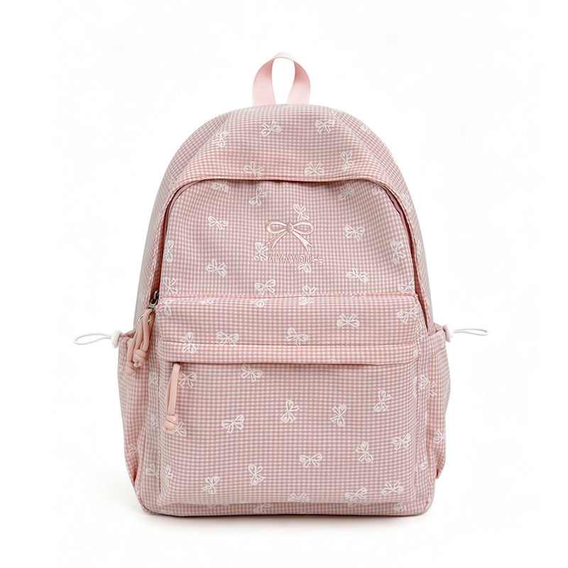 Charming Bow-Embellished Gingham Patterned Backpack Kalsten