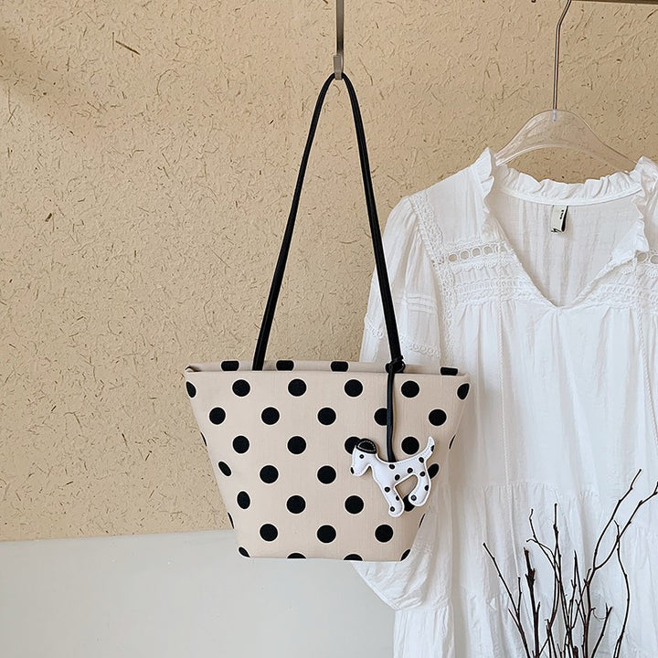 Polka Dot Canvas Shoulder Tote Kalsten