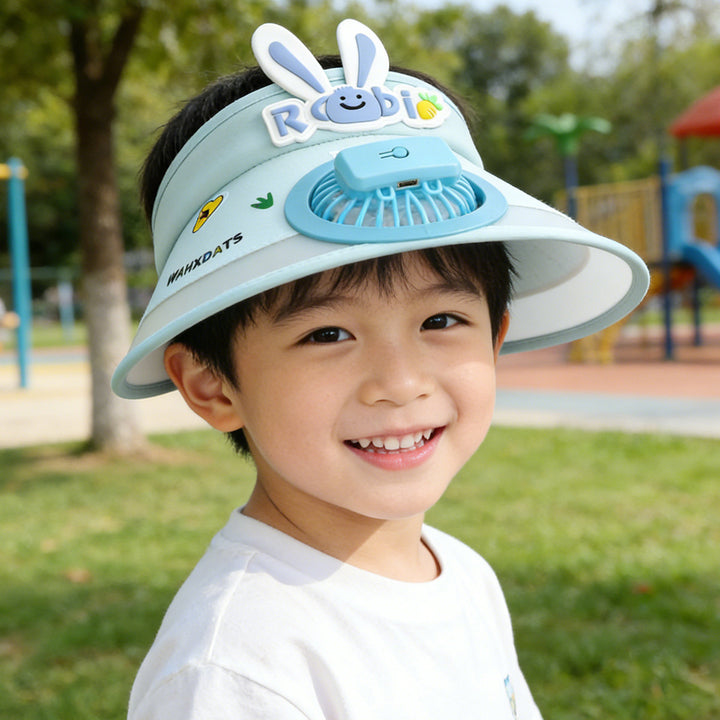 Sun protection with integrated battery fan, adjustable chin strap and cute bunny design Kalsten