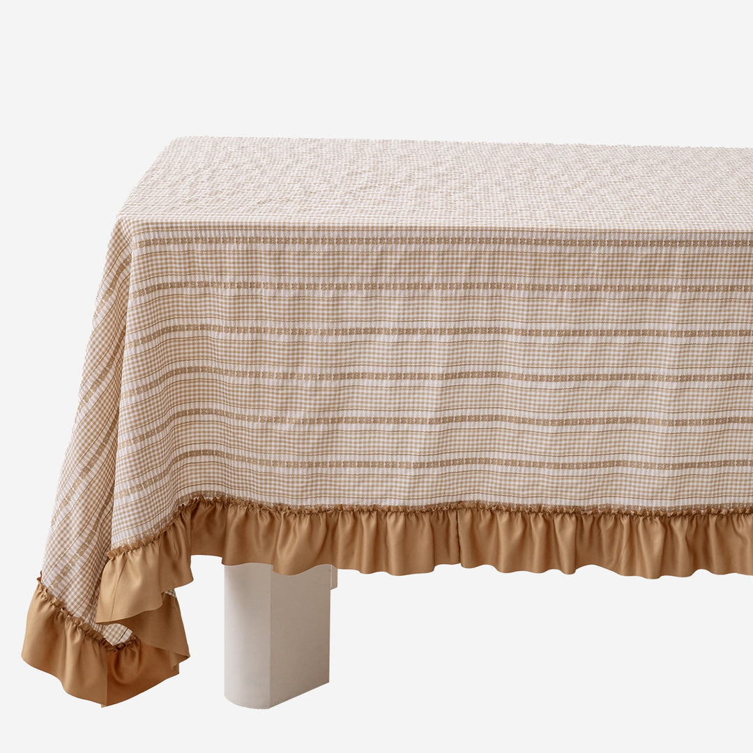 Rectangular tablecloth with frilly border and gingham check pattern Kalsten