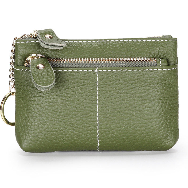 Premium Double Zip Leather Coin Pouch