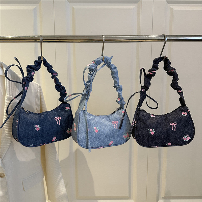 Embroidered Denim Shoulder Bag Kalsten