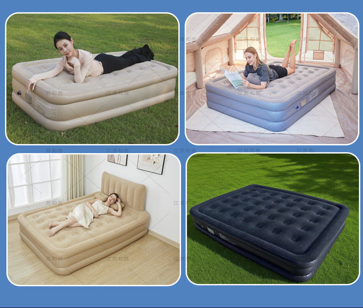 automatic inflate double flocked air mattress with integrated electric pump and raised edge comfort Kalsten