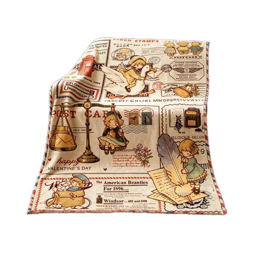 Cozy Vintage-Themed Fleece Blanket Kalsten