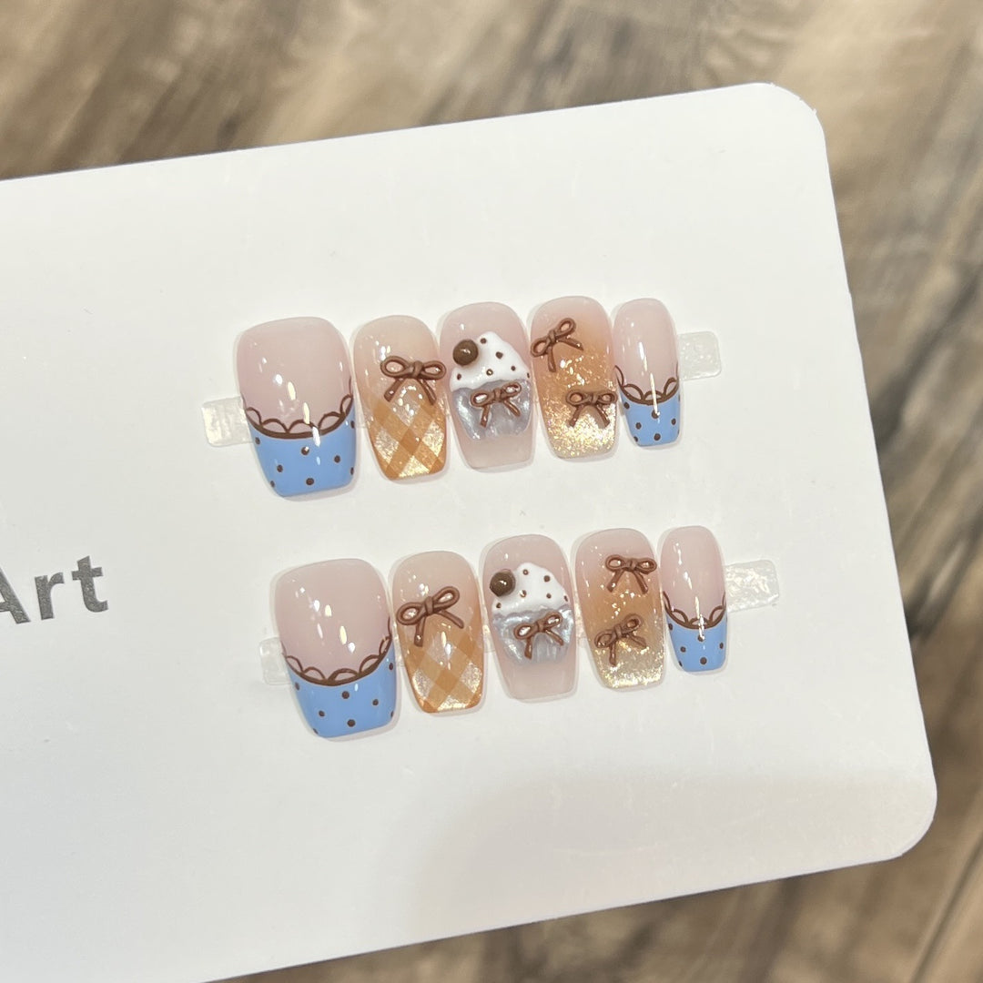 Decorative Press-On Nail Art Set with Charming Bow Accents Kalsten