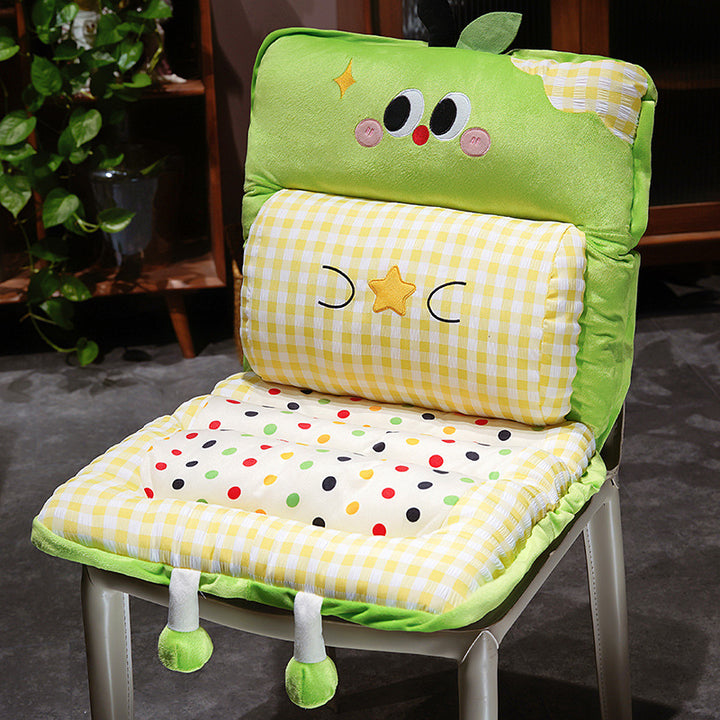 Padded child seat cushion with high backrest and removable neck roll