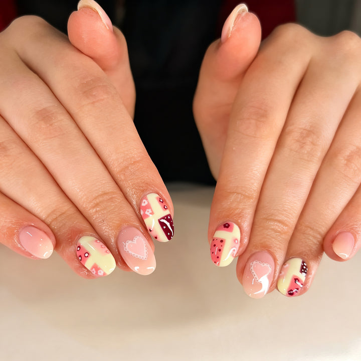 Decorative Hearts & Patterns Press-On Nail Art Set