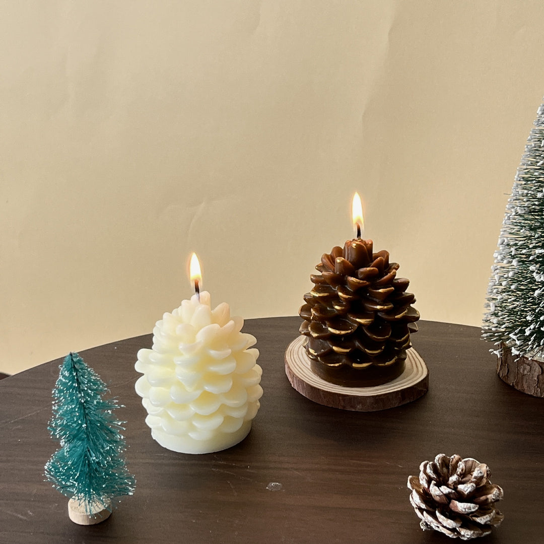 Handcrafted Botanical Pinecone Sculptural Candle with Cotton Wick