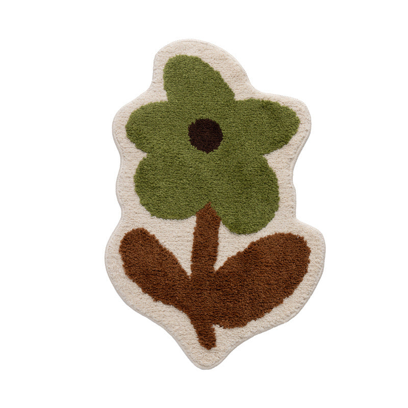 Hand-tufted floral contour rug with high pile and anti-slip