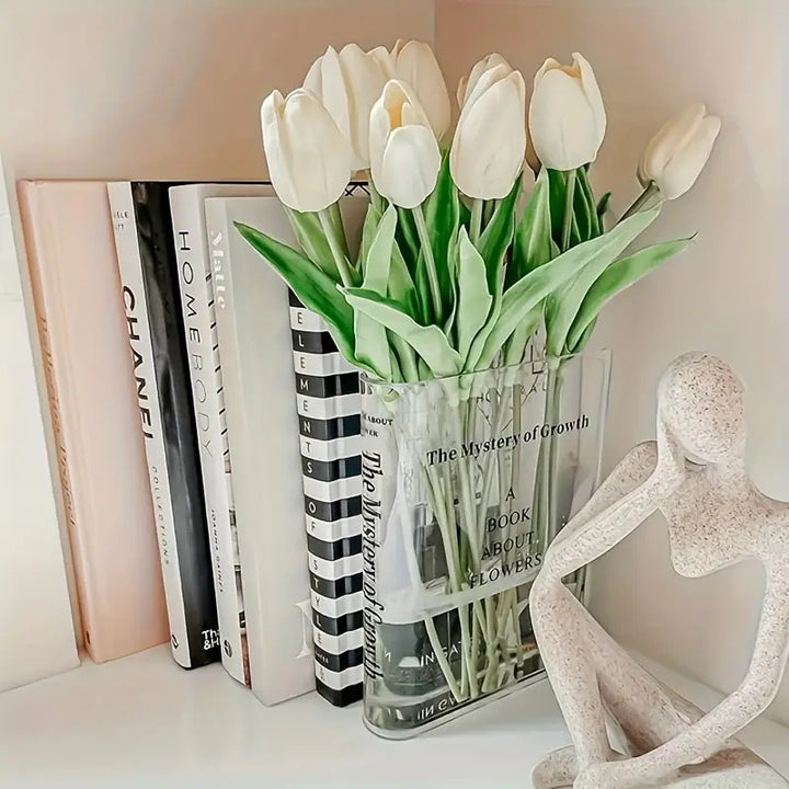 Slim Acrylic Standing Display Vase For Single-Stem Arrangements And Narrow Ledge