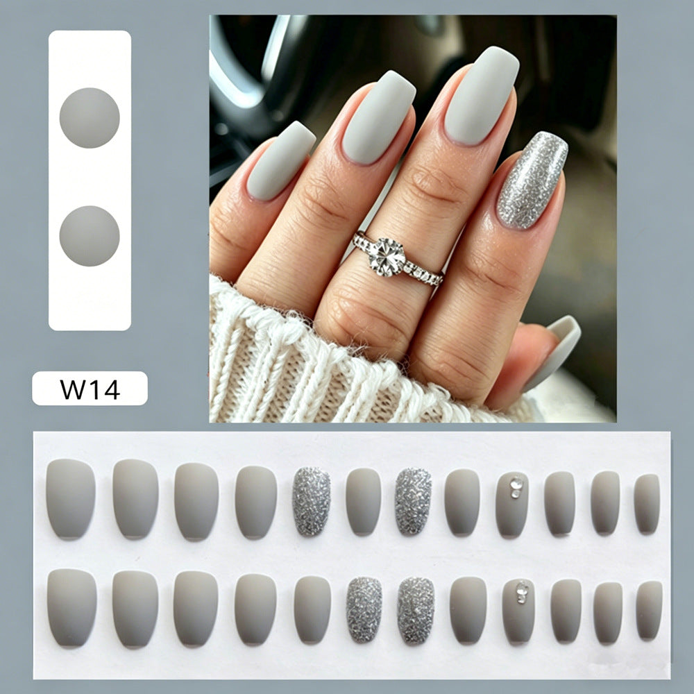Stylish Matte Press-On Nail Set with Glitter Accents