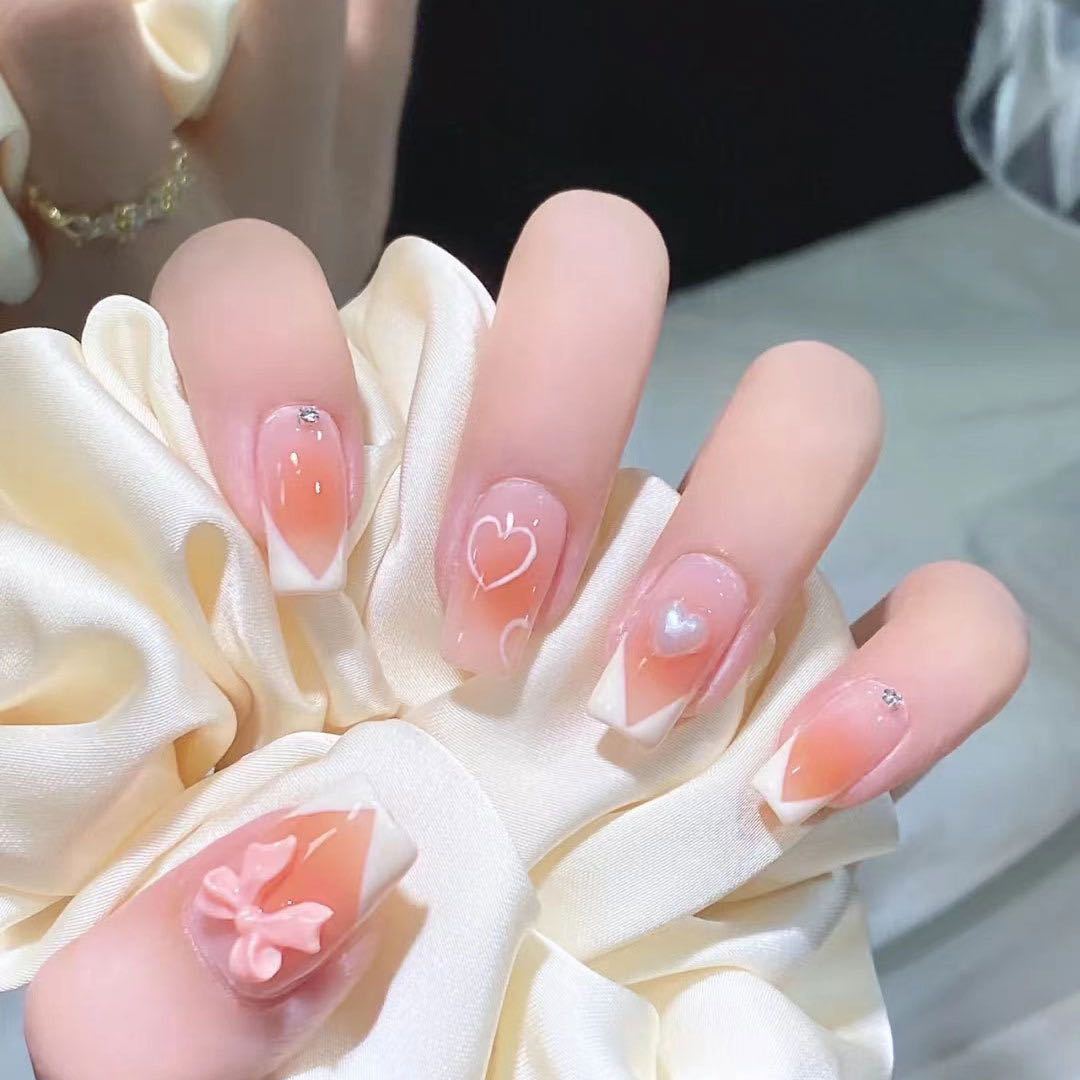 Decorative Press-On Nails with Heart and Bow Accents Kalsten