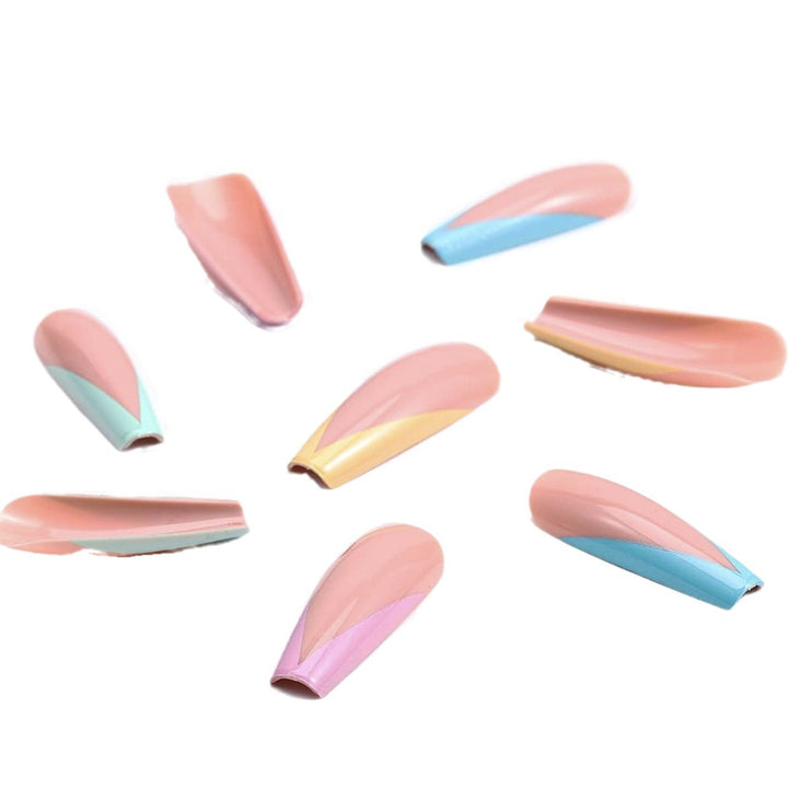 Stiletto Press-On Nail Art Set with Elegant Geometric Design