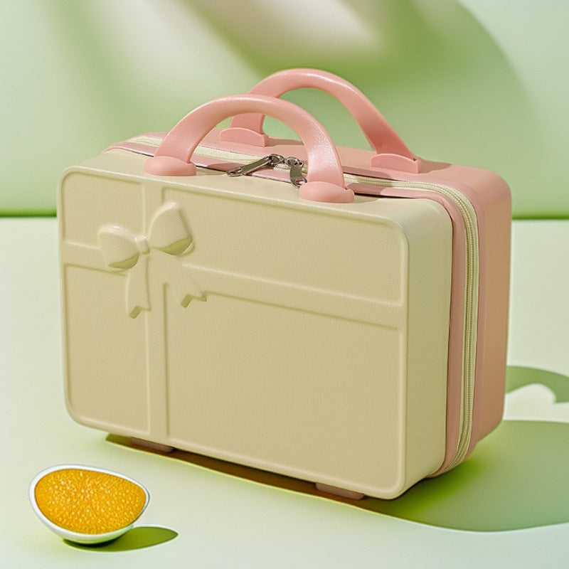 structured hard-shell cosmetic travel case with embossed bow and dual top handles Kalsten