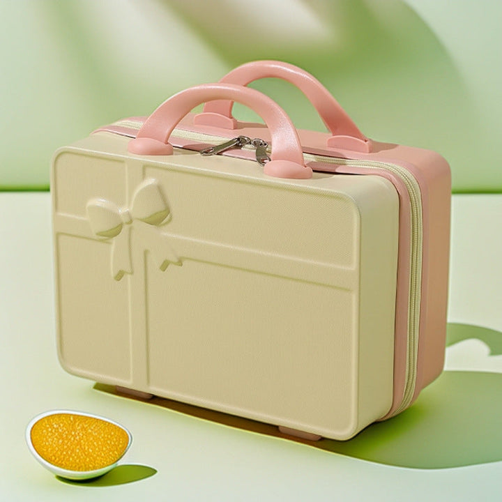 structured hard-shell cosmetic travel case with embossed bow and dual top handles Kalsten