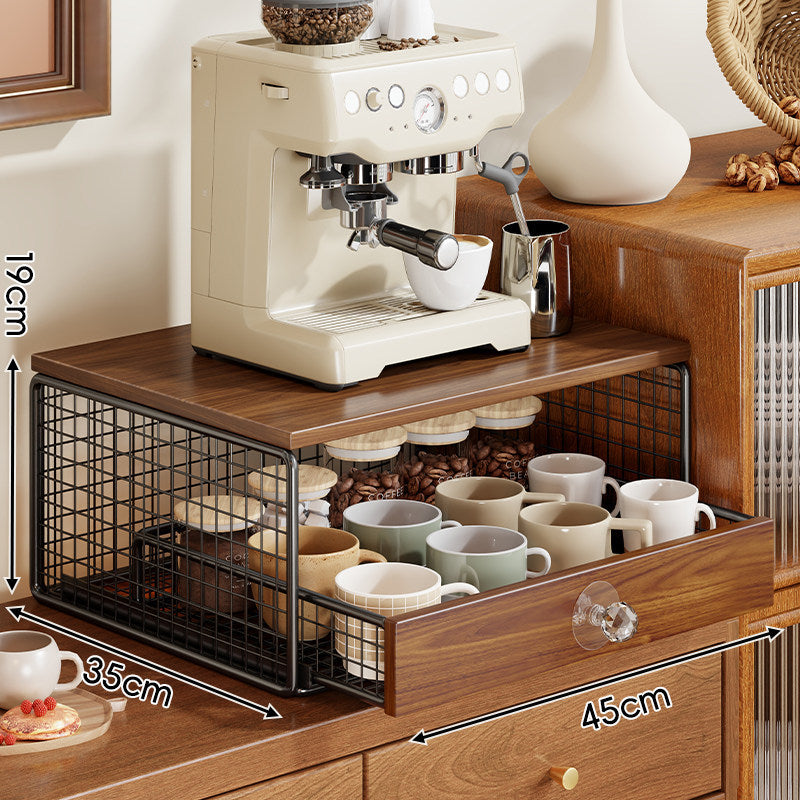Countertop Wooden-Top Mesh Drawer Coffee Station Organizer