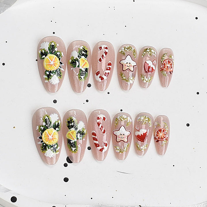 Artistic Press-On Nail Set with Cherry Blossom Design Kalsten