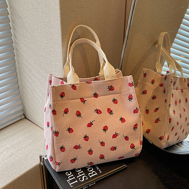 Cute Strawberry Print Fabric Tote Bag
