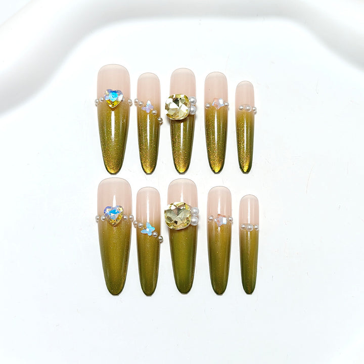 Elegant Artificial Nails with Rhinestone and Glitter Decorations Kalsten