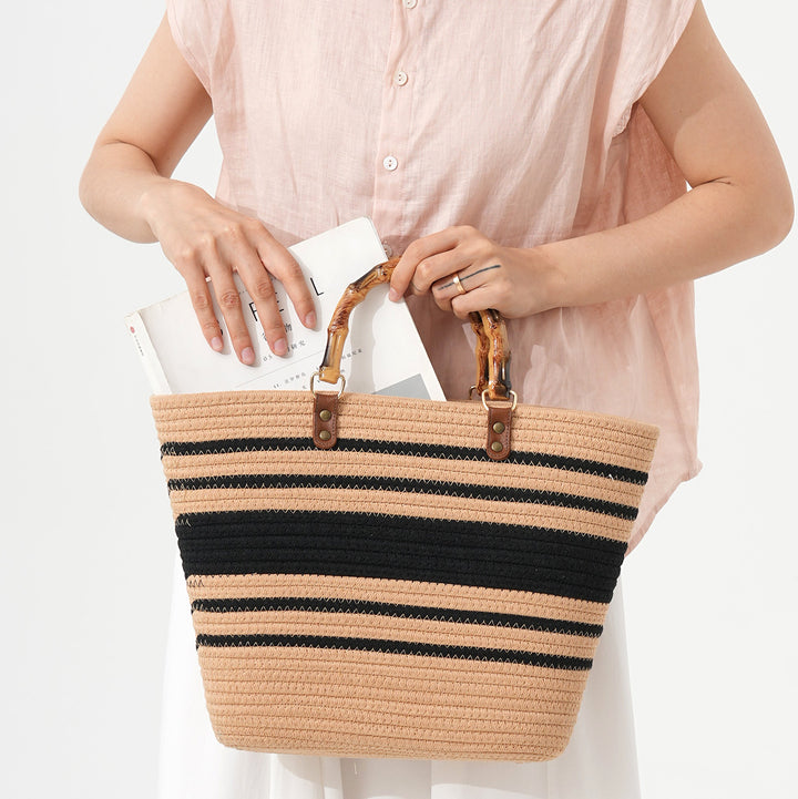 Beach bag with bamboo handles and striped design Kalsten
