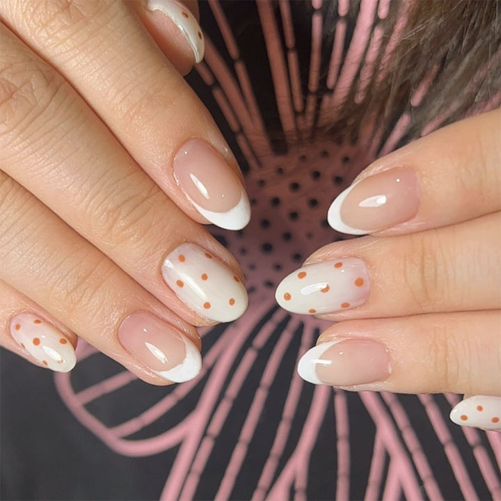 Decorative Press-On Nail Art with French Tip and Dot Design