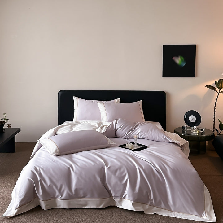 Premium cotton satin bedding set with fine contrast piping and hotel closure