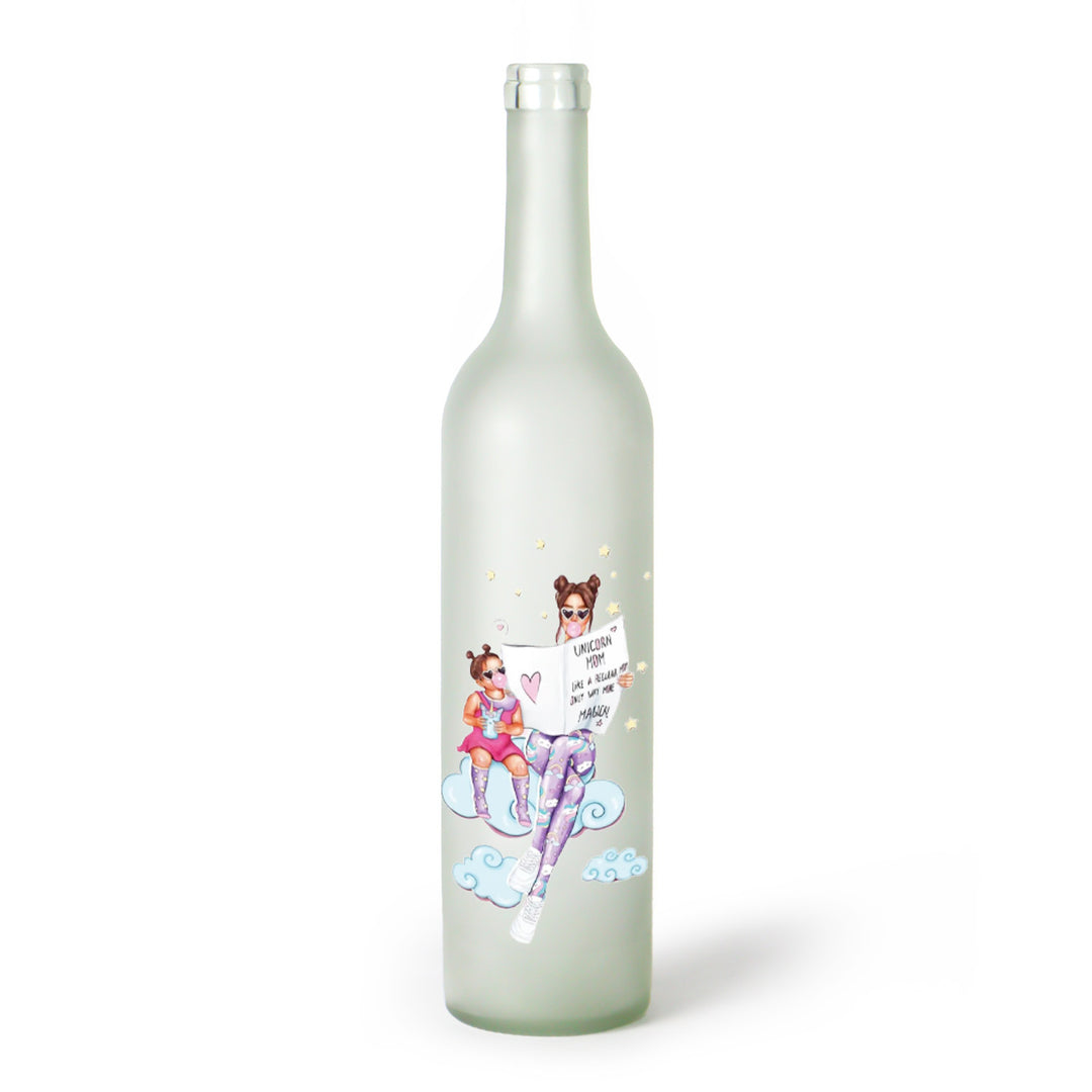 Decorative Frosted Glass Bottle Vase With Fashion Collage Decal