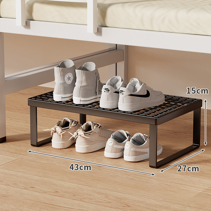 Low-Profile Stackable Shoe Riser Shelf with Ventilated Grid Top for Under-Bed and Entryway