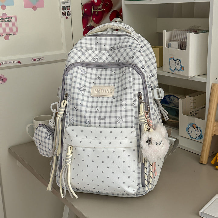 Decorative Plaid and Star Patterned Backpack Kalsten
