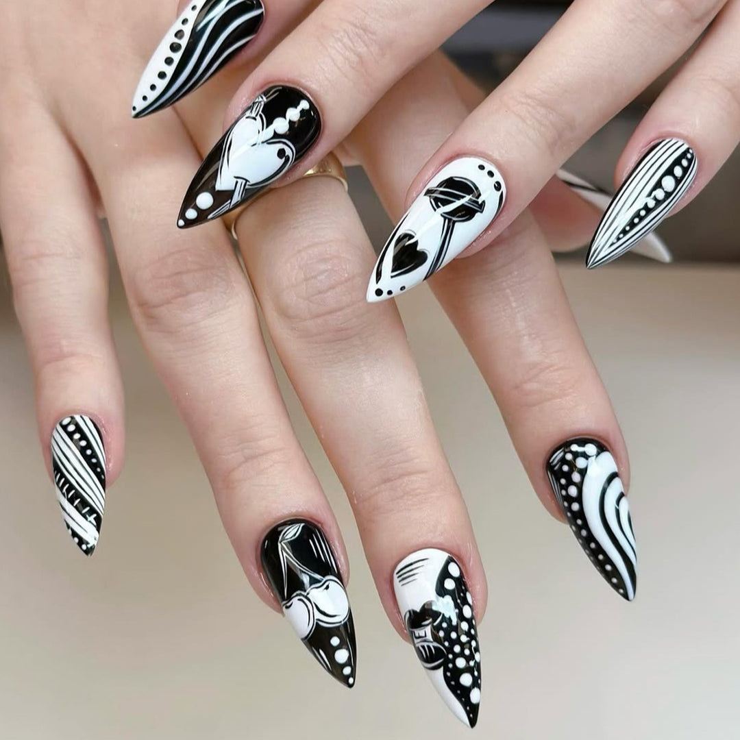 Creative Art Nails in Elegant Black-and-White Design Kalsten